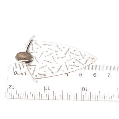 Elizabeth Nowers 925 Sterling Vintage Real Rutilated Quartz Modernist Pin Brooch