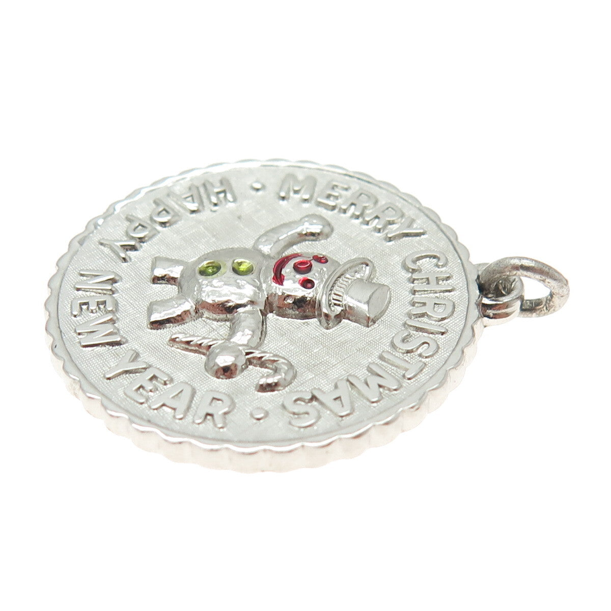 925 Sterling Silver Antique Enamel "Merry Christmas & Happy New Year" Pendant