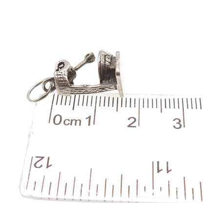 925 Sterling Silver Antique Art Deco Mixer Oxidized 3D Mini Charm Pendant