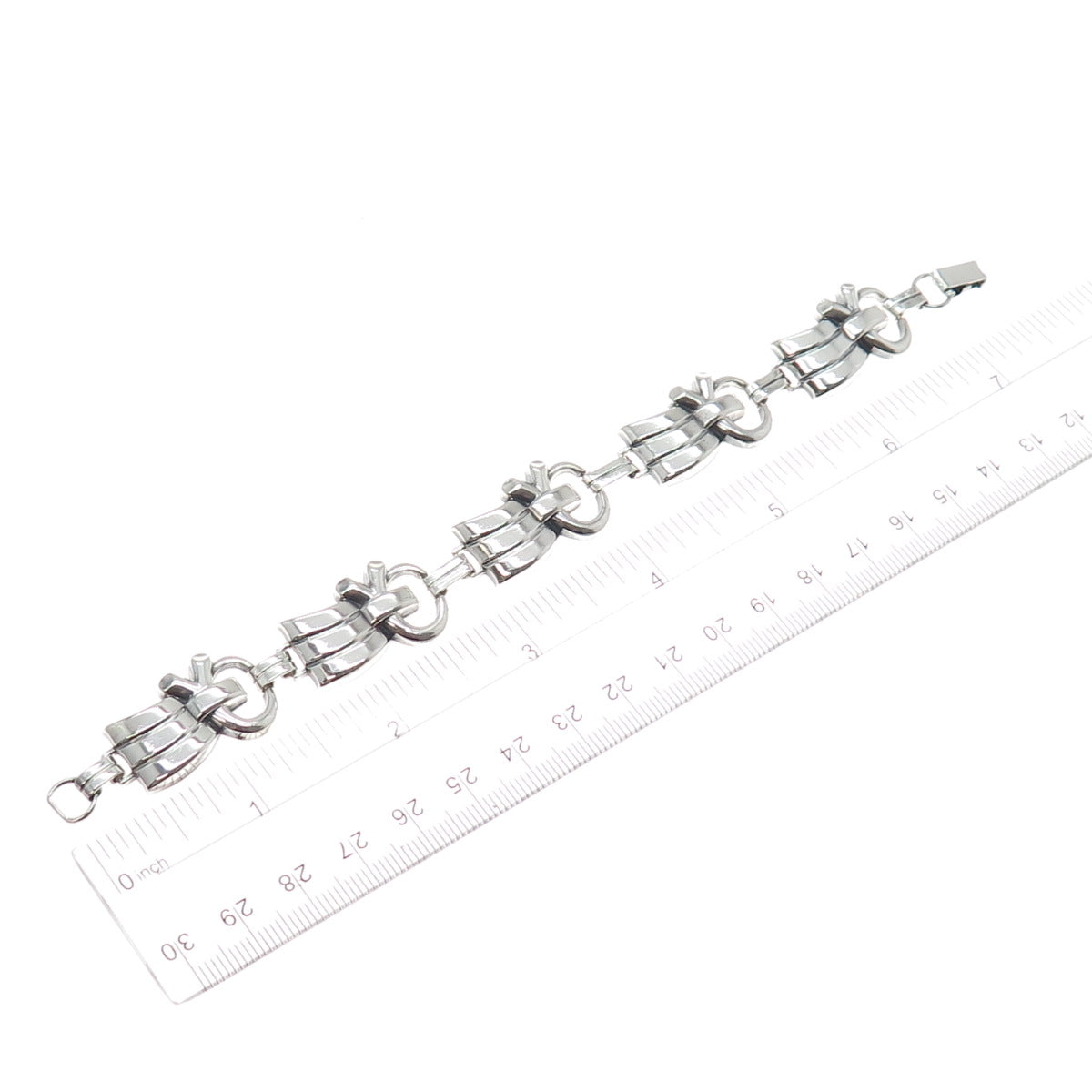 925 Sterling Silver Vintage Modernist Link Bracelet 7.25"