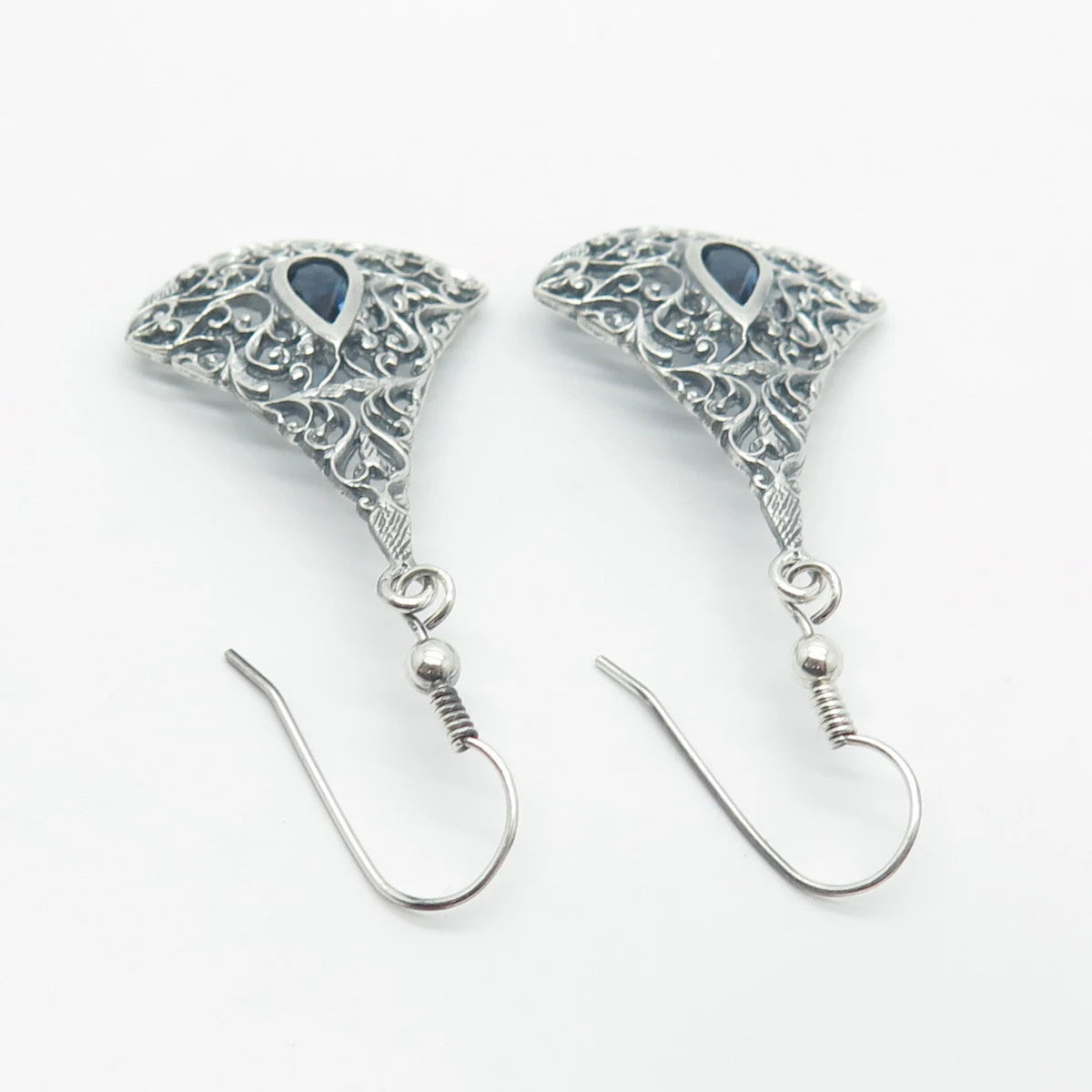 925 Sterling Silver Vintage C Z Ornate Earrings