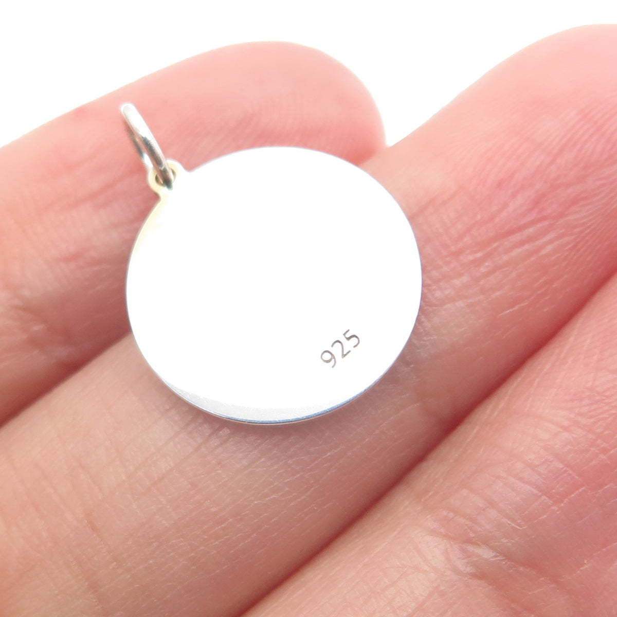 925 Sterling Silver Purple Enamel Crescent Round Tag Minimalist Charm Pendant