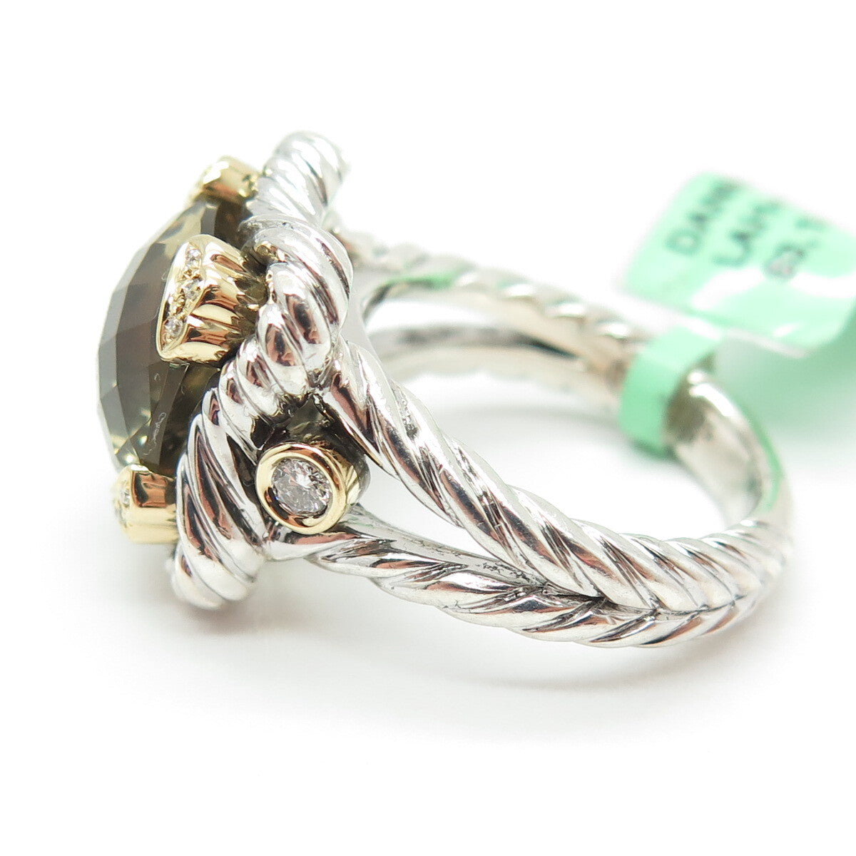 DANWAK 18K Gold Sterling 14 Diamond 0.13ct & Lemon Quartz 5.84ct Ring Size 7