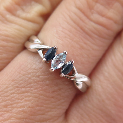 ROSS SIMONS 925 Sterling Silver Vintage Real Sapphire & Blue Topaz Ring Size 8