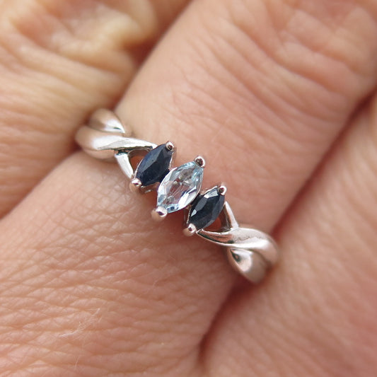 ROSS SIMONS 925 Sterling Silver Vintage Real Sapphire & Blue Topaz Ring Size 8