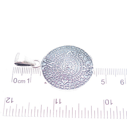 925 Sterling Silver Vintage Mexico Mayan Calendar Oxidized Charm Pendant