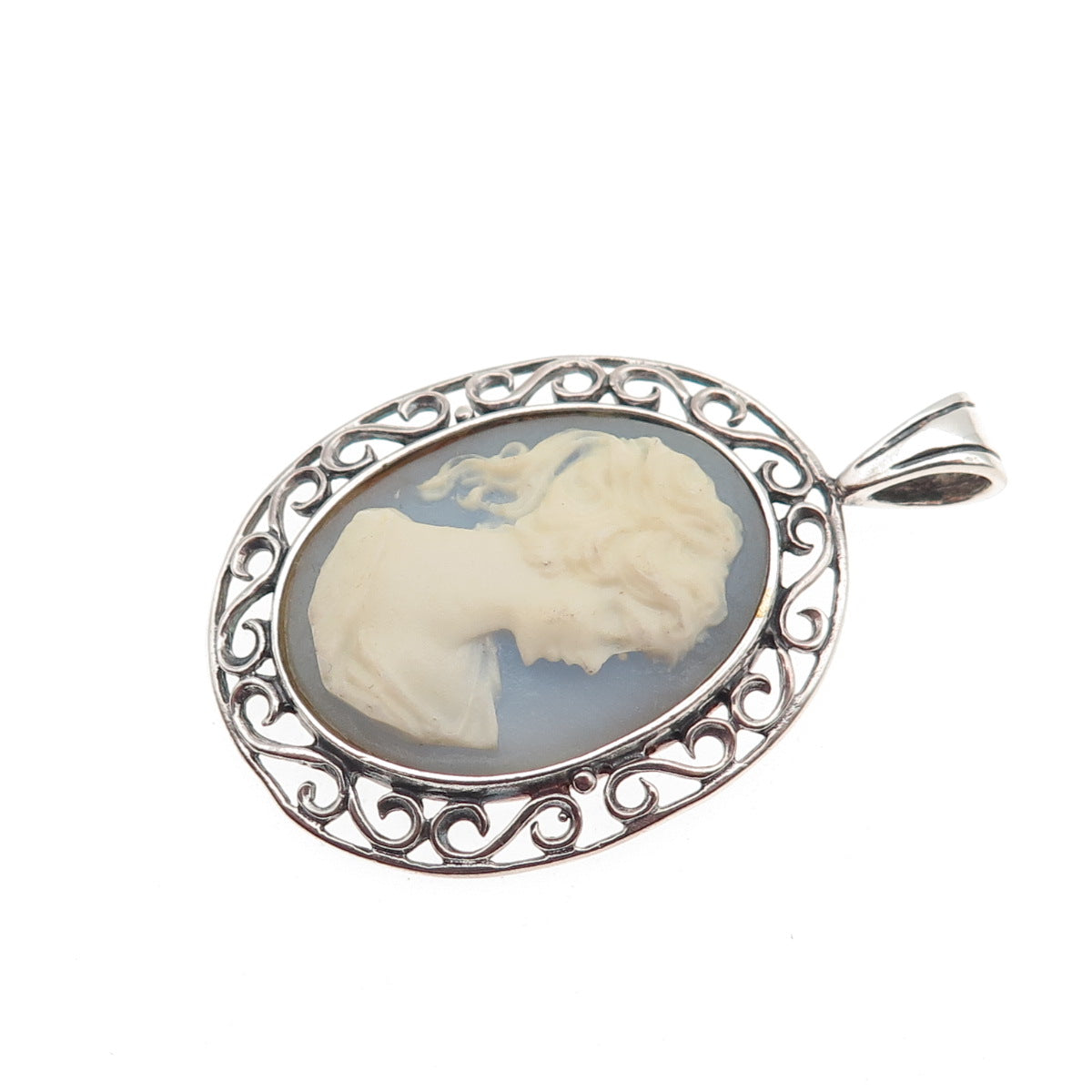 Jezlaine 925 Sterling Silver Vintage Ceramic Lady Cameo Charm Pendant