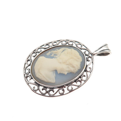 Jezlaine 925 Sterling Silver Vintage Ceramic Lady Cameo Charm Pendant