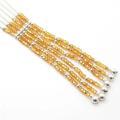925 Sterling Silver Vintage Sunrise Yellow Beads Liquid Tribal Necklace 20"