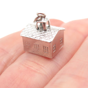 925 Sterling Silver Antique Art Deco Family House 3D Mini Charm Pendant