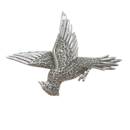 925 Sterling Silver Antique Marcasite & Rhinestone Bird Brooch (missing stones)