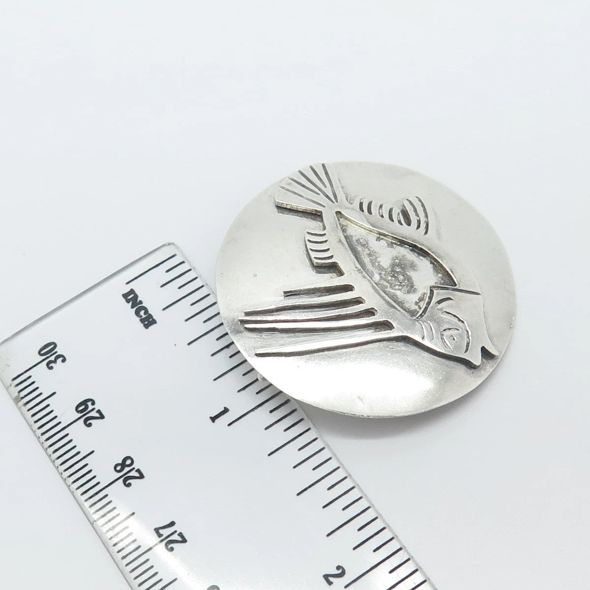 925 Sterling Silver Vintage Mexico A. Garcia Fish Round Pin Brooch