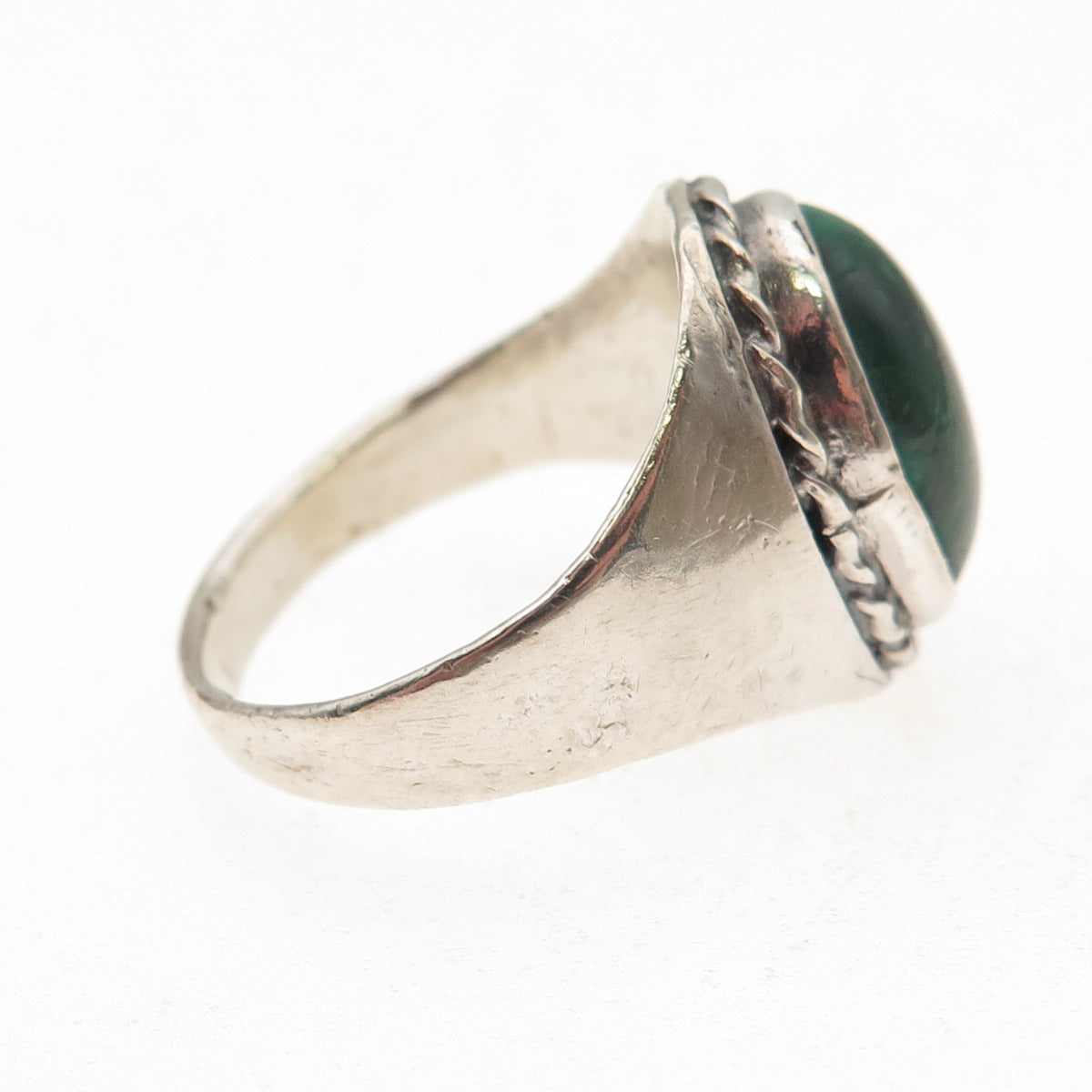 Old Pawn Sterling Silver Vintage Southwestern Malachite Tribal Ring Size 10.5