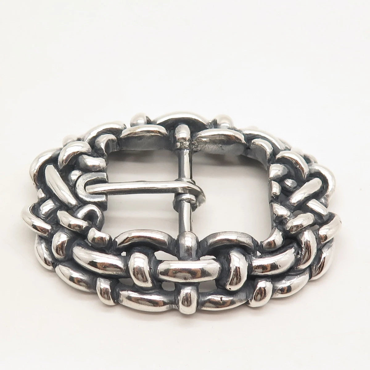 925 Sterling Silver Vintage Wicker Belt Buckle