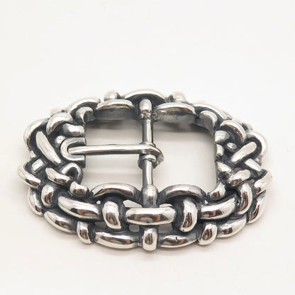 925 Sterling Silver Vintage Wicker Belt Buckle