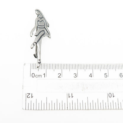 925 Sterling Silver Vintage Ballerina Oxidized Pin Brooch / Pendant