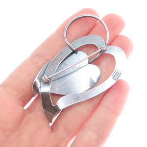 BEAU 925 Sterling Silver Vintage Modernist Floral Leaf Oxidized Pin Brooch
