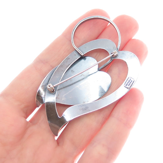 BEAU 925 Sterling Silver Vintage Modernist Floral Leaf Oxidized Pin Brooch