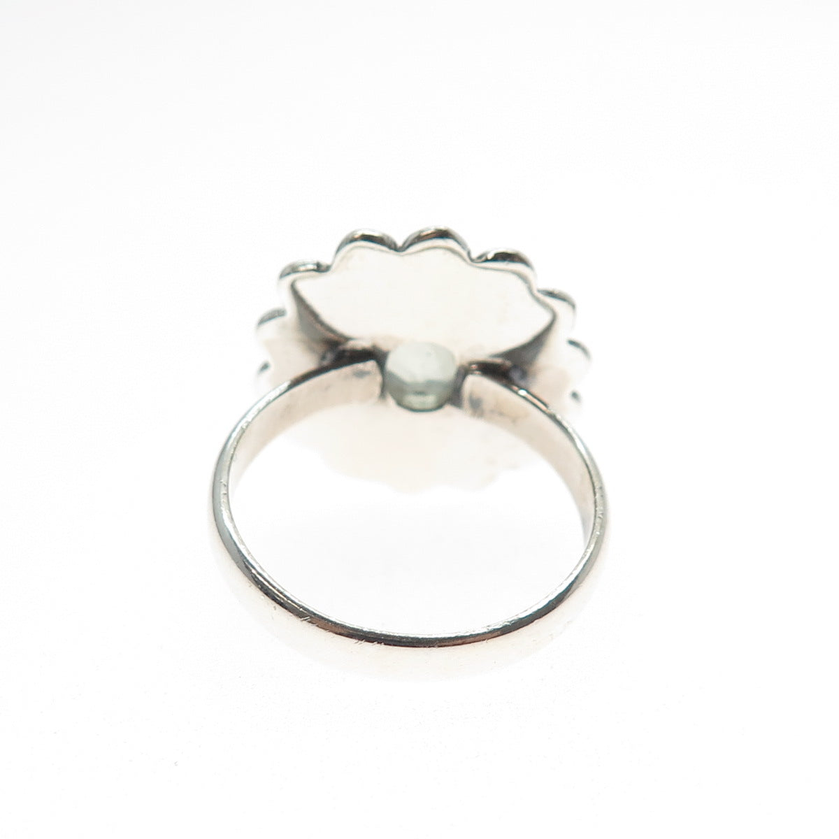 925 Sterling Silver Vintage Real Green Amethyst Swirl Oxidized Ring Size 8.25
