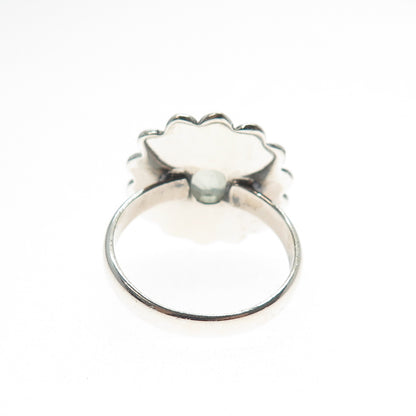 925 Sterling Silver Vintage Real Green Amethyst Swirl Oxidized Ring Size 8.25