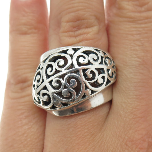 925 Sterling Silver Vintage Modernist Floral Scroll Ring Size 7