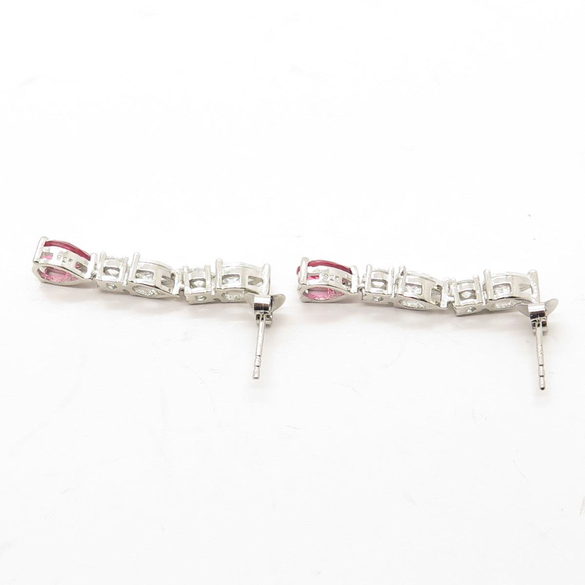 925 Sterling Silver White & Pink C Z Dangling Earrings