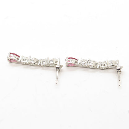 925 Sterling Silver White & Pink C Z Dangling Earrings