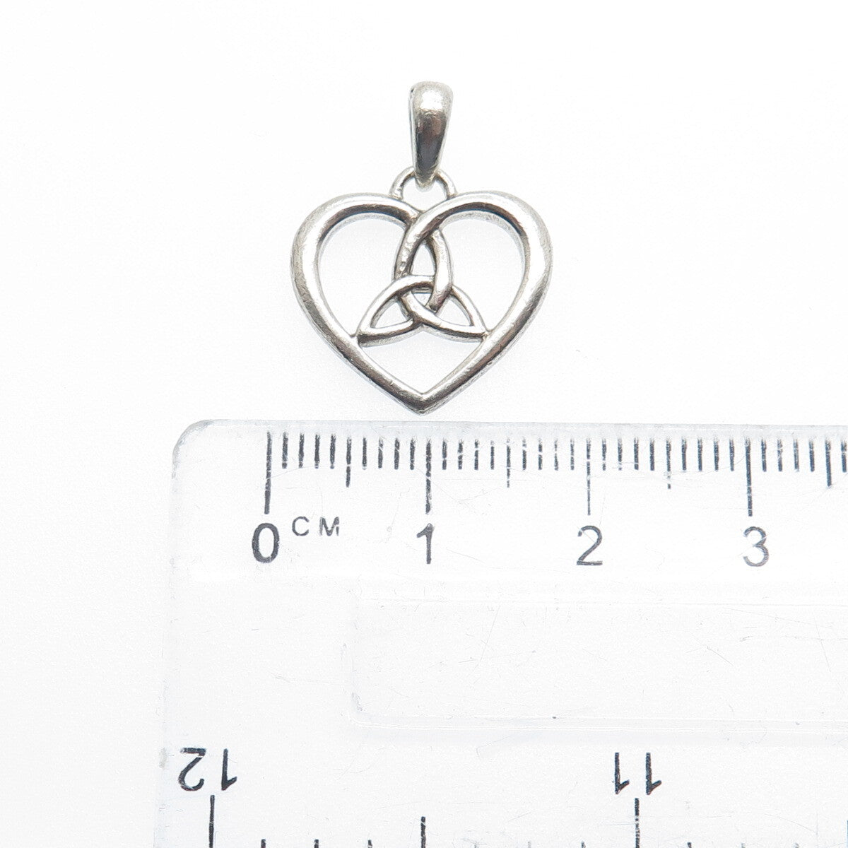 SOLVAR 925 Sterling Silver Vintage Celtic Trinity Heart Minimalist Charm Pendant