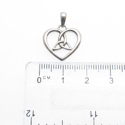 SOLVAR 925 Sterling Silver Vintage Celtic Trinity Heart Minimalist Charm Pendant