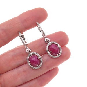 925 Sterling Silver Real Diamond & Ruby Dangle Earrings