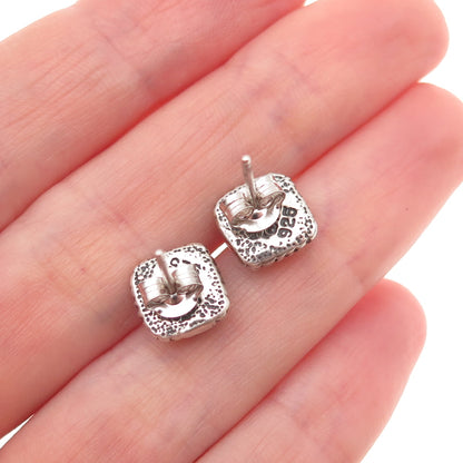 Quoc Turquoise Old Pawn 925 Sterling Silver Vintage Malachite Stud Earrings