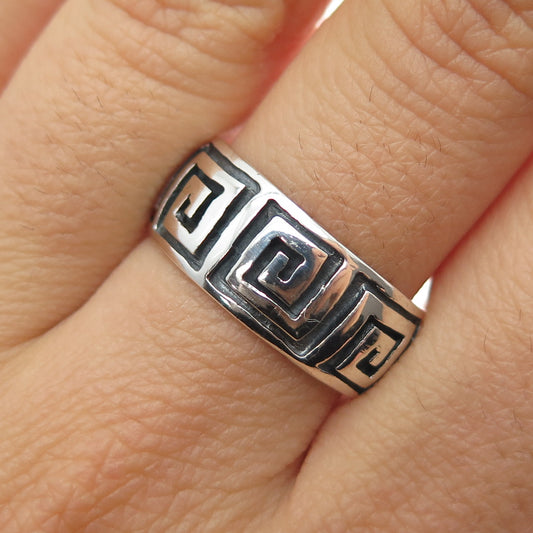 925 Sterling Silver Vintage Greek Maze Oxidized Band Ring Size 9.25