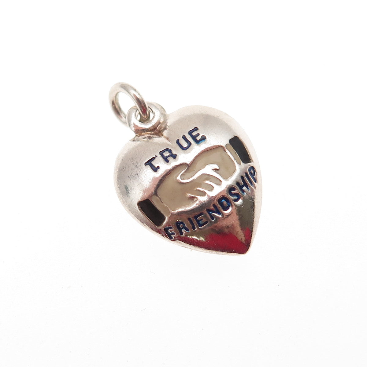 925 Sterling Antique Enamel True Friendship Chatelaine Heart Mini Charm Pendant