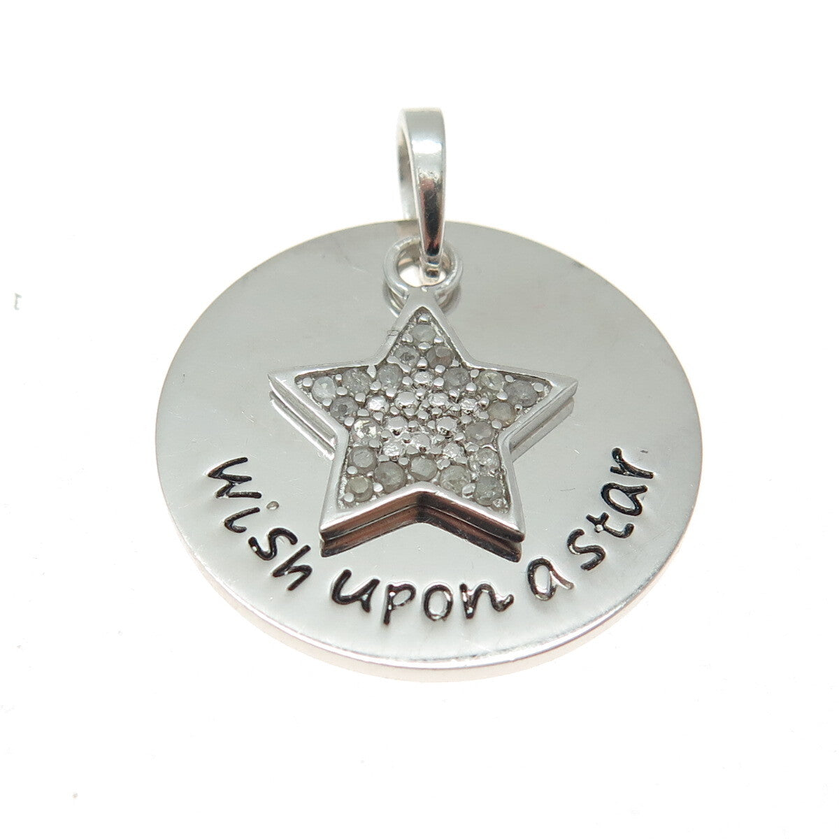 HAN 925 Sterling Silver Real Round-Cut Diamond "Wish Upon A Star" Pendant