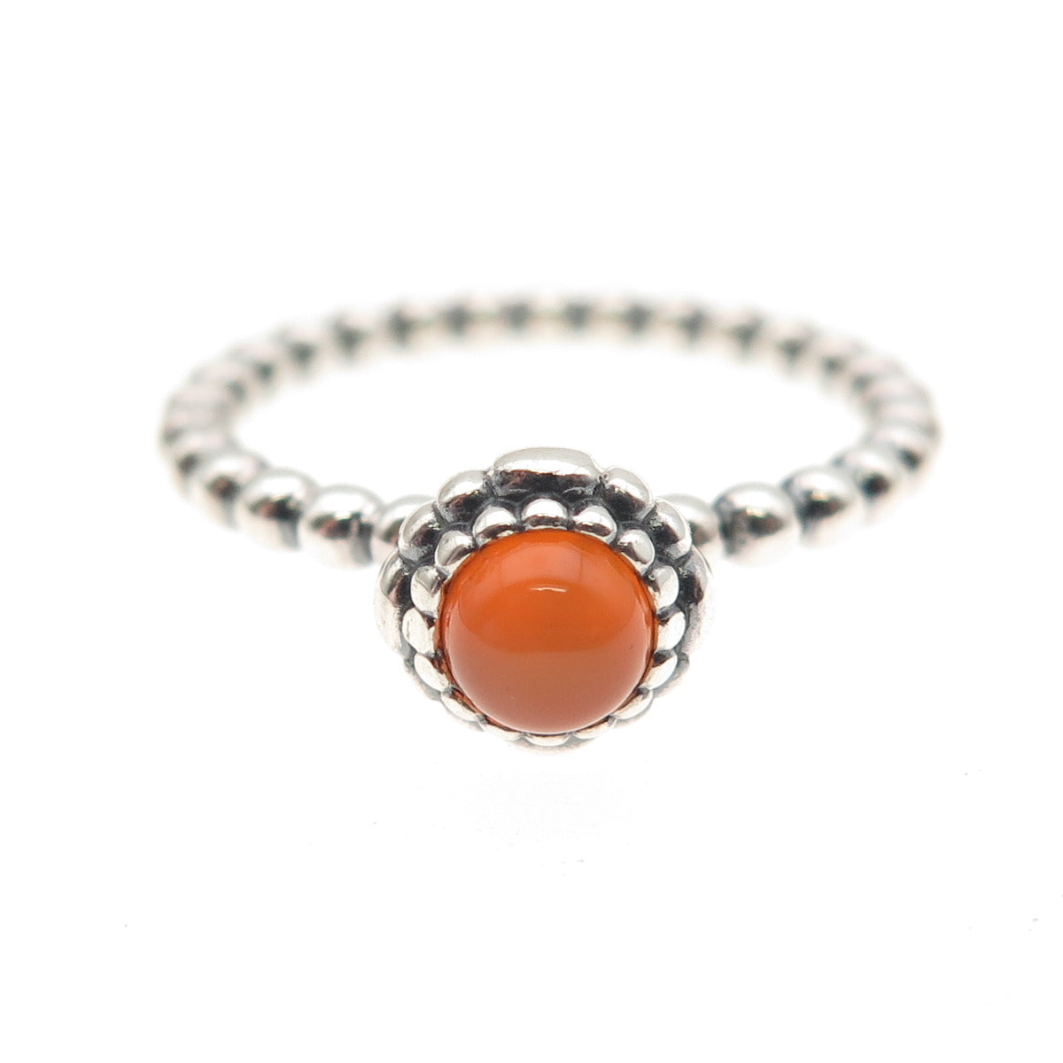 PANDORA 925 Sterling Silver Real Carnelian Birthday Blooms July Ring Size 8.25