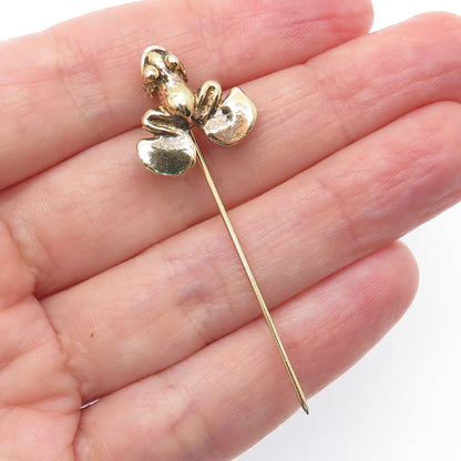 925 Sterling Silver Gold Plated Vintage R Artisan Frog For Good Luck Lapel Pin