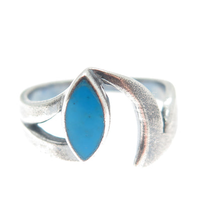 925 Sterling Silver Vintage Real Bisbee Turquoise Modernist Ring Size 7.5