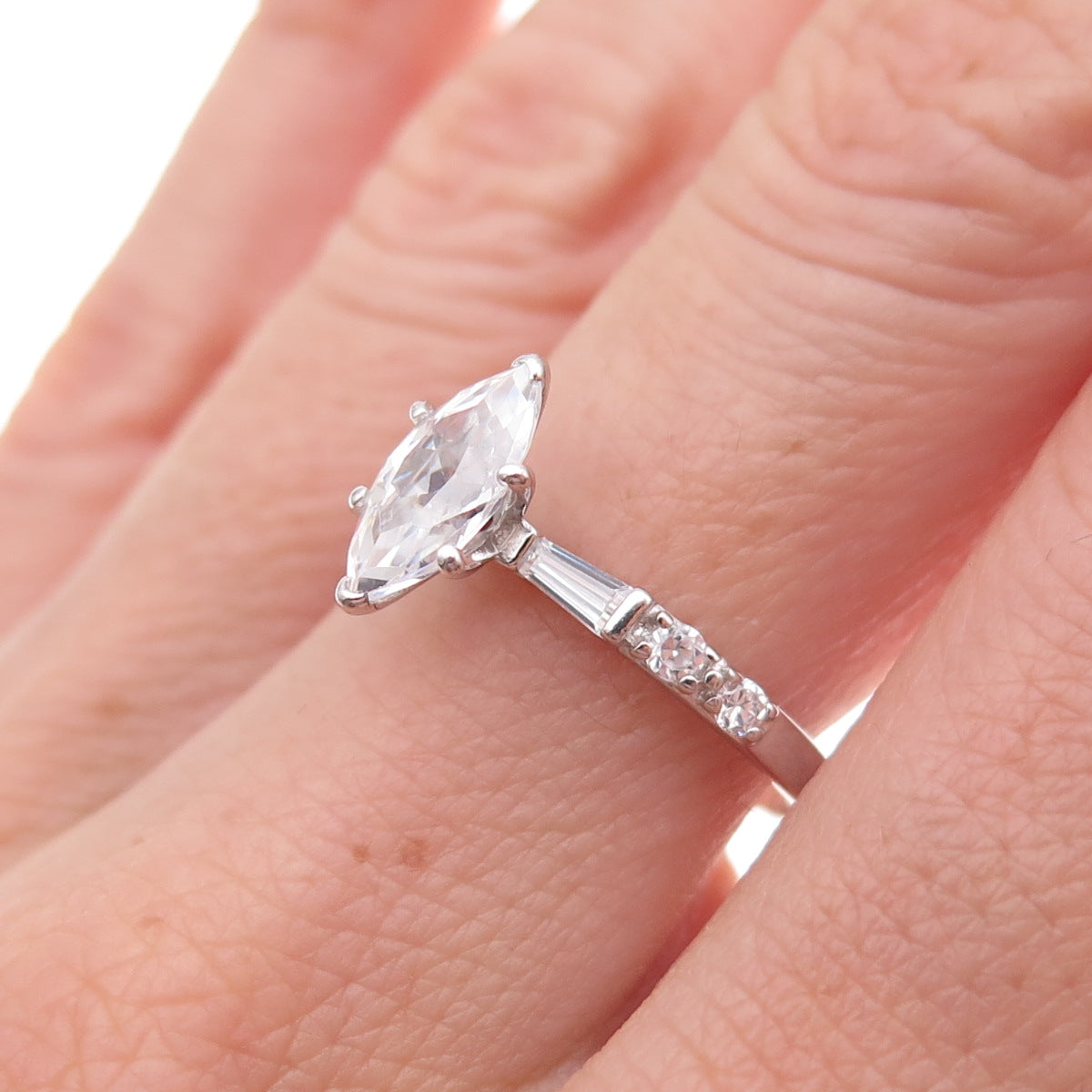 925 Sterling Silver Multi-Cut C Z Engagement Ring Size 8