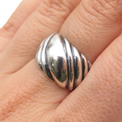 925 Sterling Silver Vintage Modernist Ribbed Oxidized Ring Size 7.25