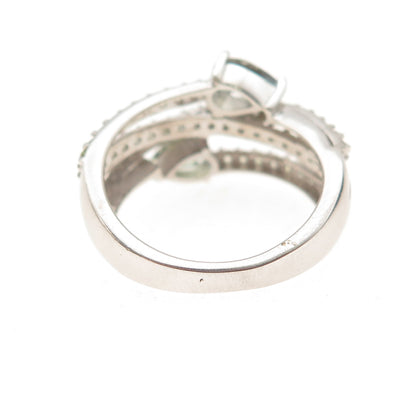 Chuck Clemency 925 Sterling Silver Real Green Amethyst Multi-Row Ring Size 6