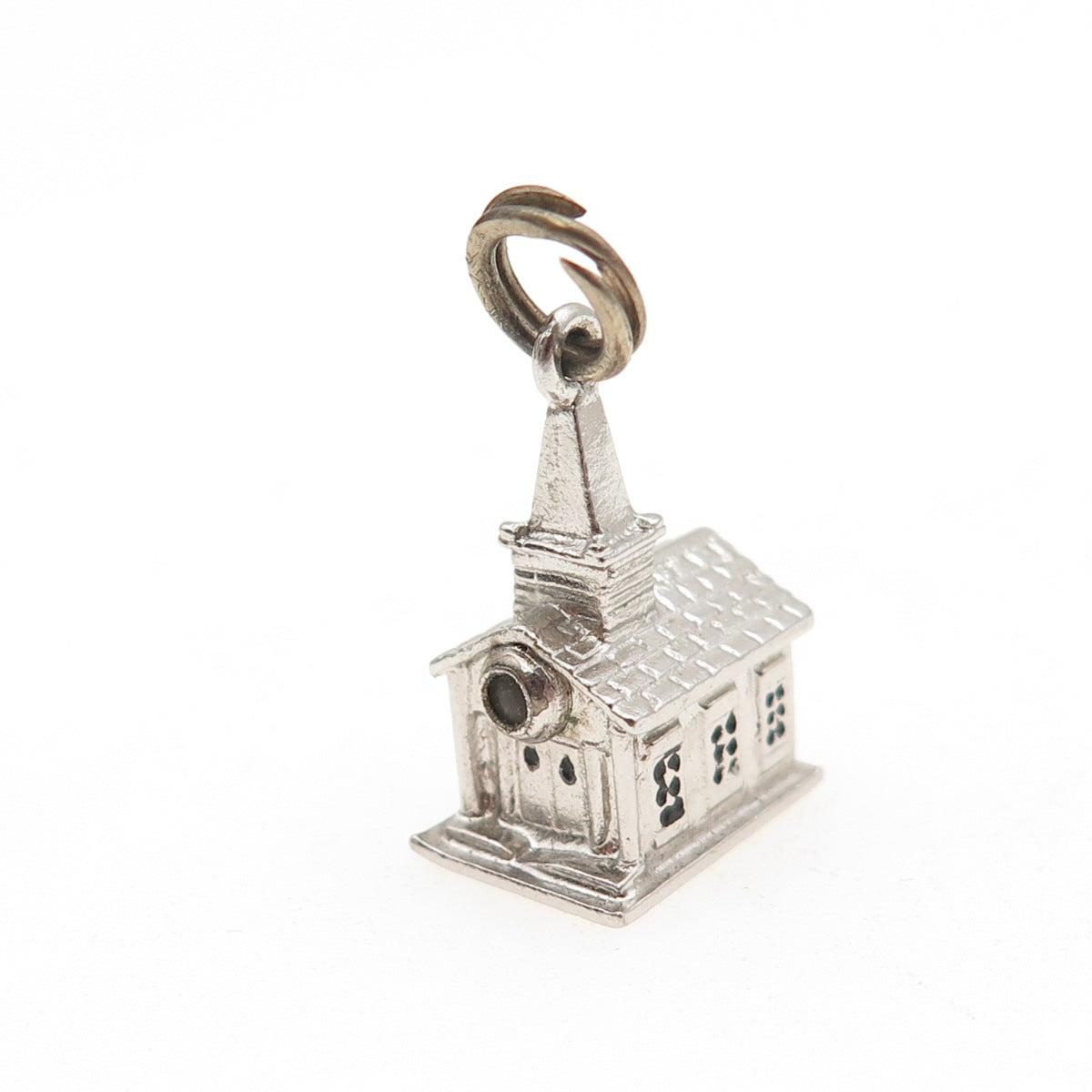 WELLS 925 Sterling Silver Vintage Stanhope Old Church 3D Mini Charm Pendant