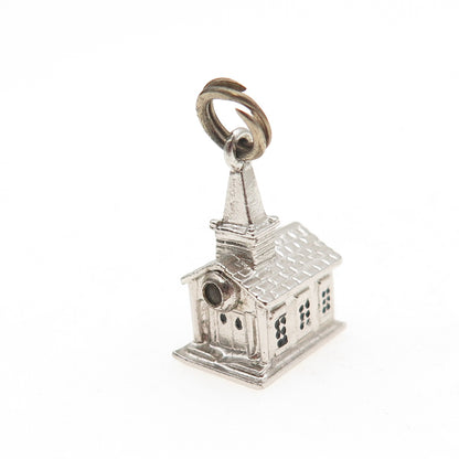 WELLS 925 Sterling Silver Vintage Stanhope Old Church 3D Mini Charm Pendant