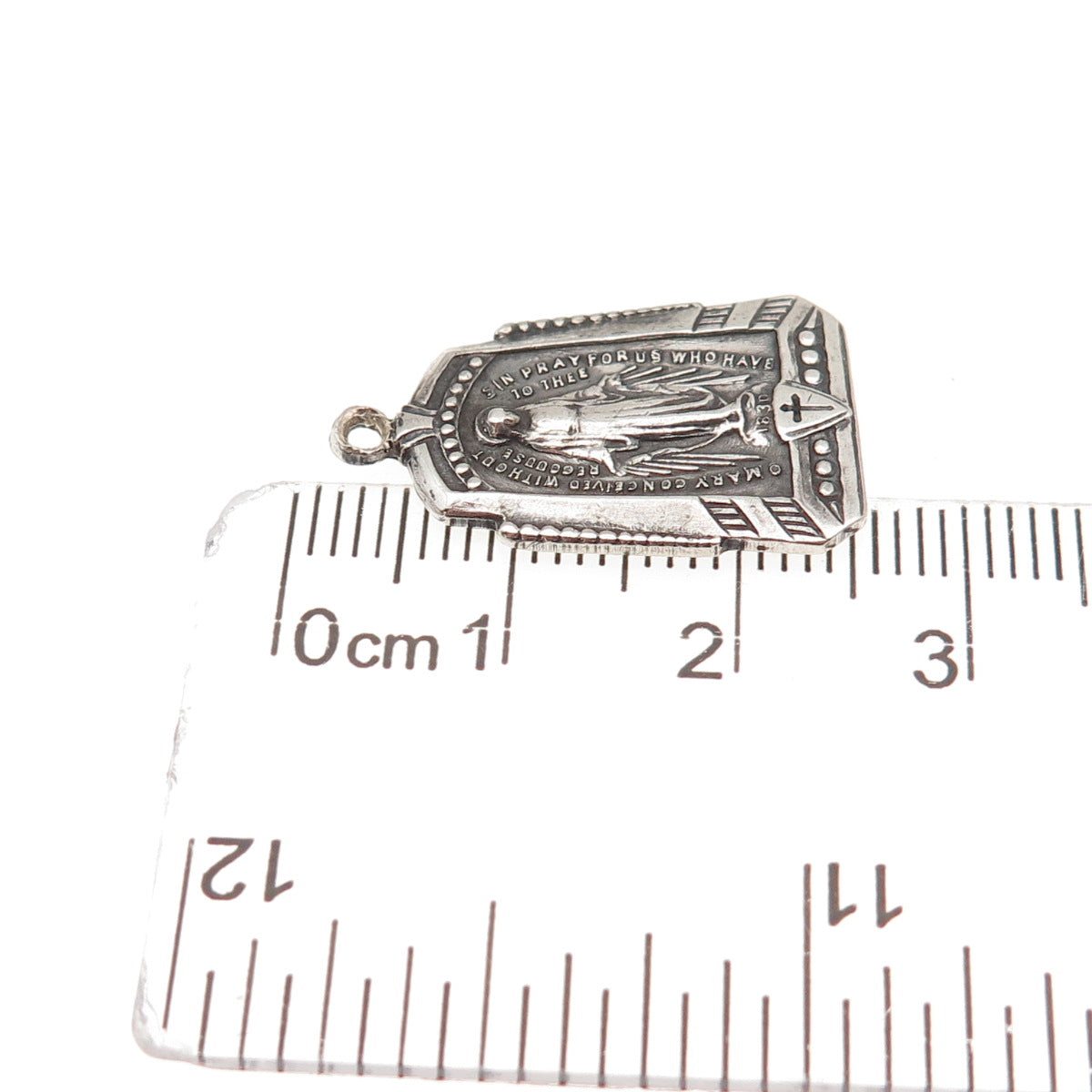 925 Sterling Silver Antique Art Deco St. Mary Miraculous Oxidized Charm Pendant