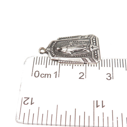 925 Sterling Silver Antique Art Deco St. Mary Miraculous Oxidized Charm Pendant