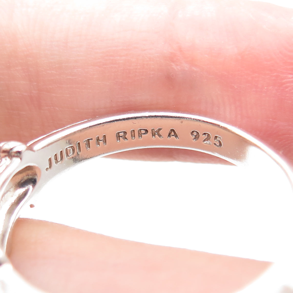 JUDITH RIPKA 925 Sterling Silver Round-Cut C Z Heart Dangle Charm Ring Size 11