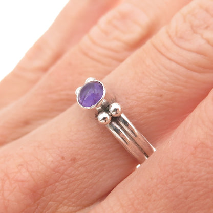 925 Sterling Silver Vintage Real Amethyst Oxidized Ring Size 6.25
