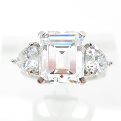 925 Sterling Silver Emerald-Cut & Heart-Cut Shaped C Z Ring Size 6