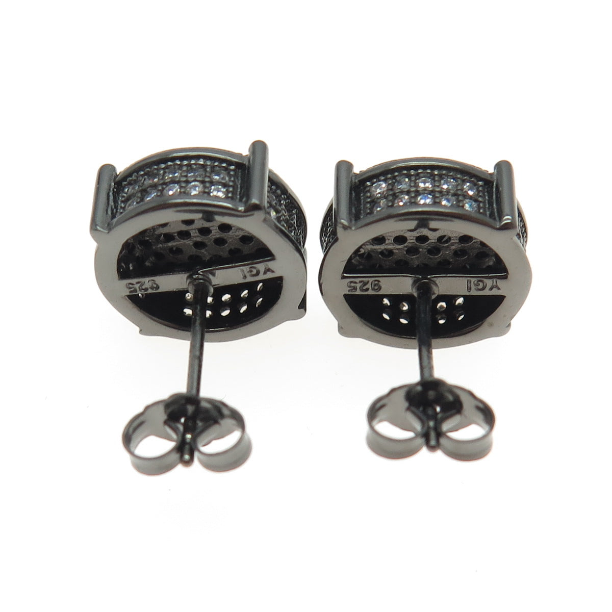 925 Sterling Silver C Z Black Rhodium Stud Earrings