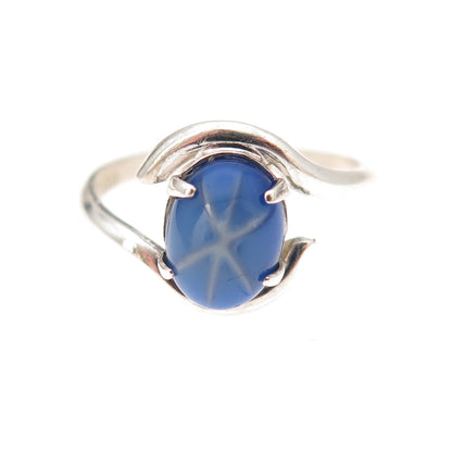 Clark & Coombs Sterling Silver Vintage Synthetic Star Sapphire Ring Size 5.75