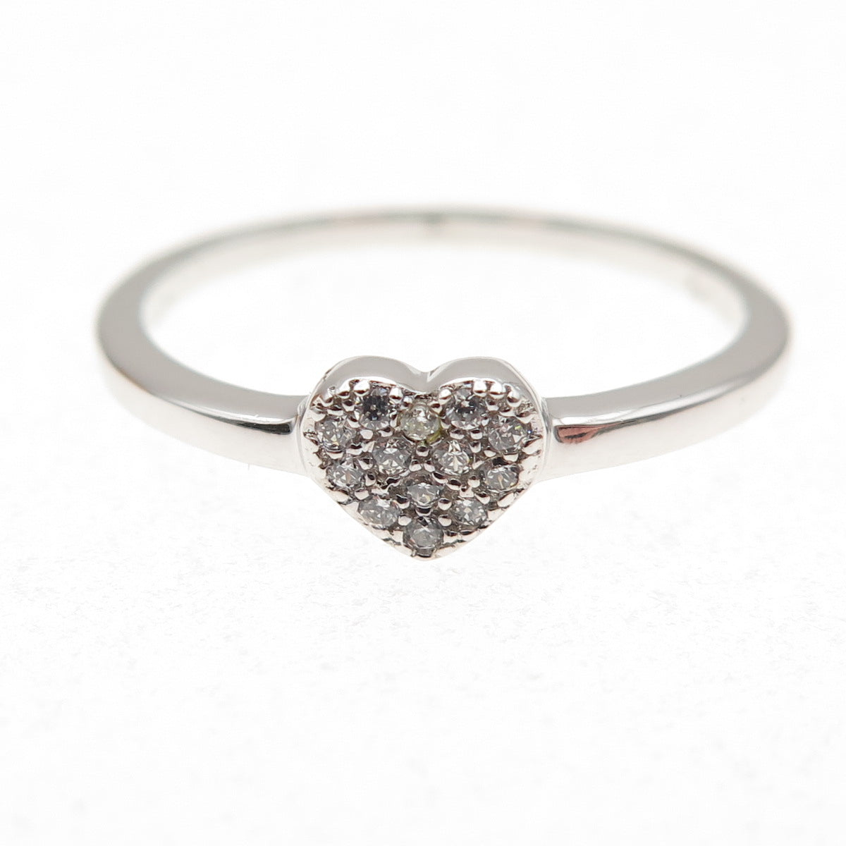 925 Sterling Silver Round-Cut C Z Heart Ring Size 8.25